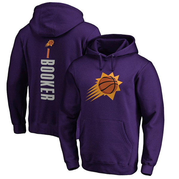 Men's Phoenix Suns #1 Devin Booker 2021 Purple Team Playmaker Name & Number Pullover Hoodie - Click Image to Close